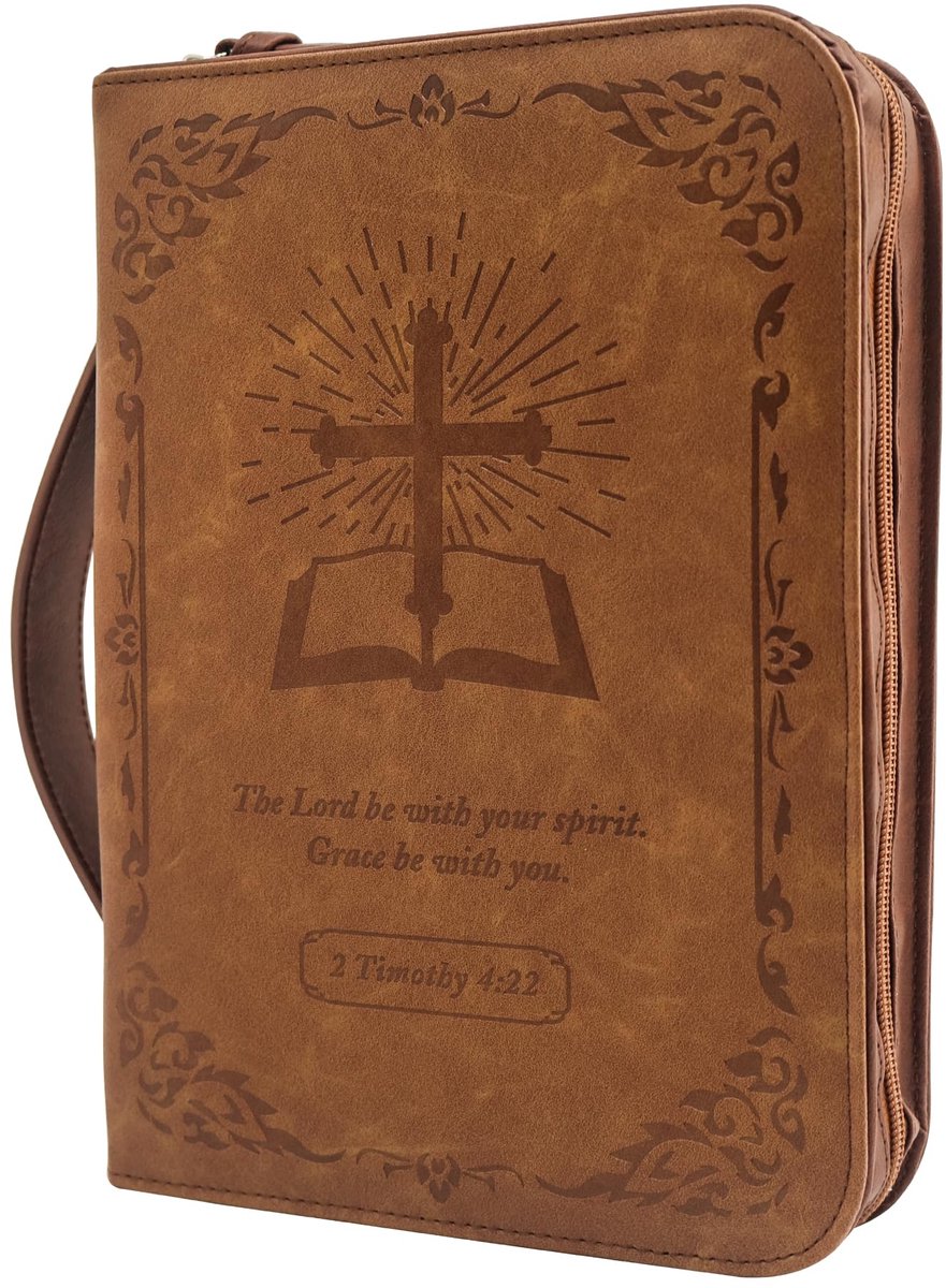 GraduatePro Bijbelhoes, Psalm 46:10, PU Leren ritssluiting tas met draaggreep, Groot formaat Vintage Bruin en - ShopVlot