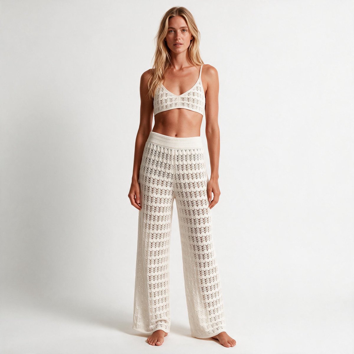 Imily Bela Dames Gehaakte Tweedelige Set met Croptop en Lange Broek