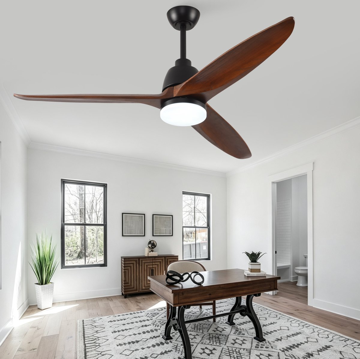 Plafondventilator Met Verlichting 56 Inch – 3 Bladen – Dimbare Ledverlichting – Met Afstandsbediening – Zwart Donker Walnoot – 6 Snelheden Timer Omkeerbaar