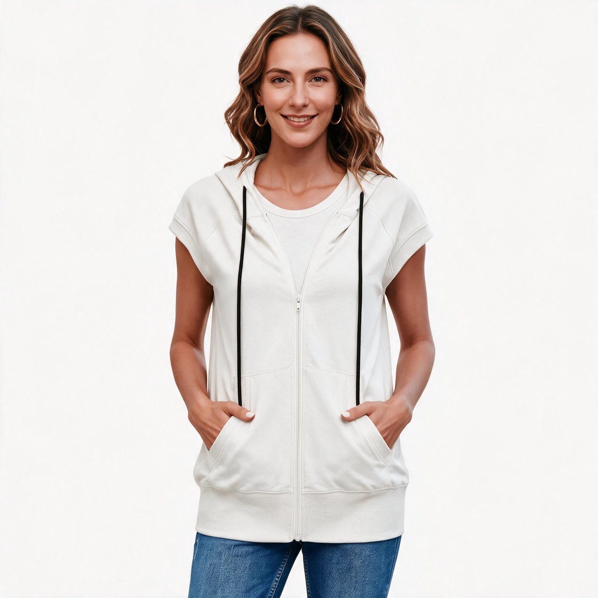 Imily Bela Dames Mouwloos Hoodie Vest met Rits en Zakken