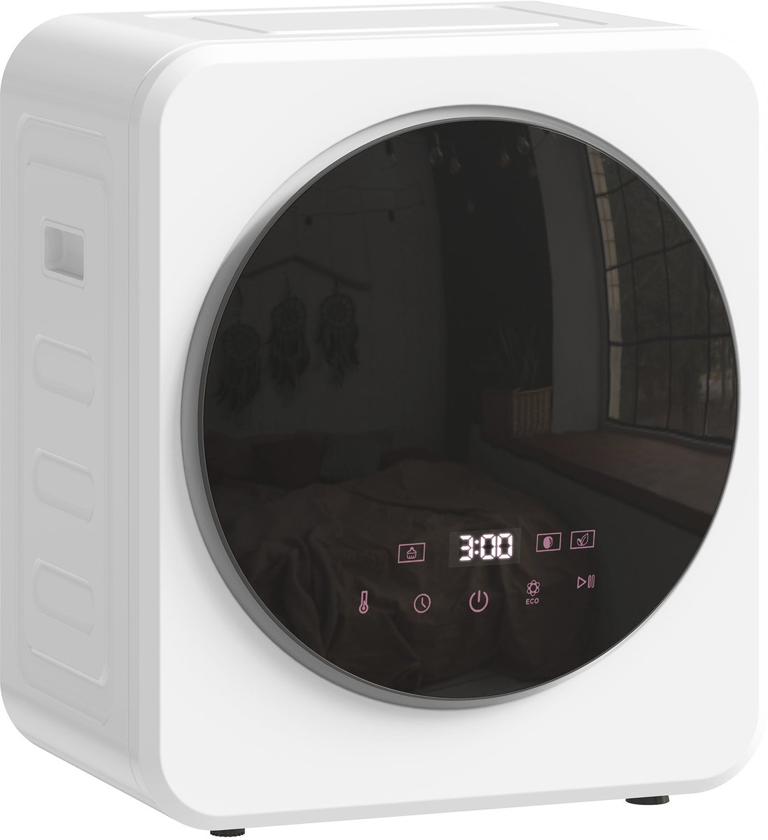 TEKROA® Draagbare mini-droger - 2,5 kg - LED-display, 800W, voorlader, tot 60℃, stapelbaar/wandmontage/vrijstaand, timer -wit