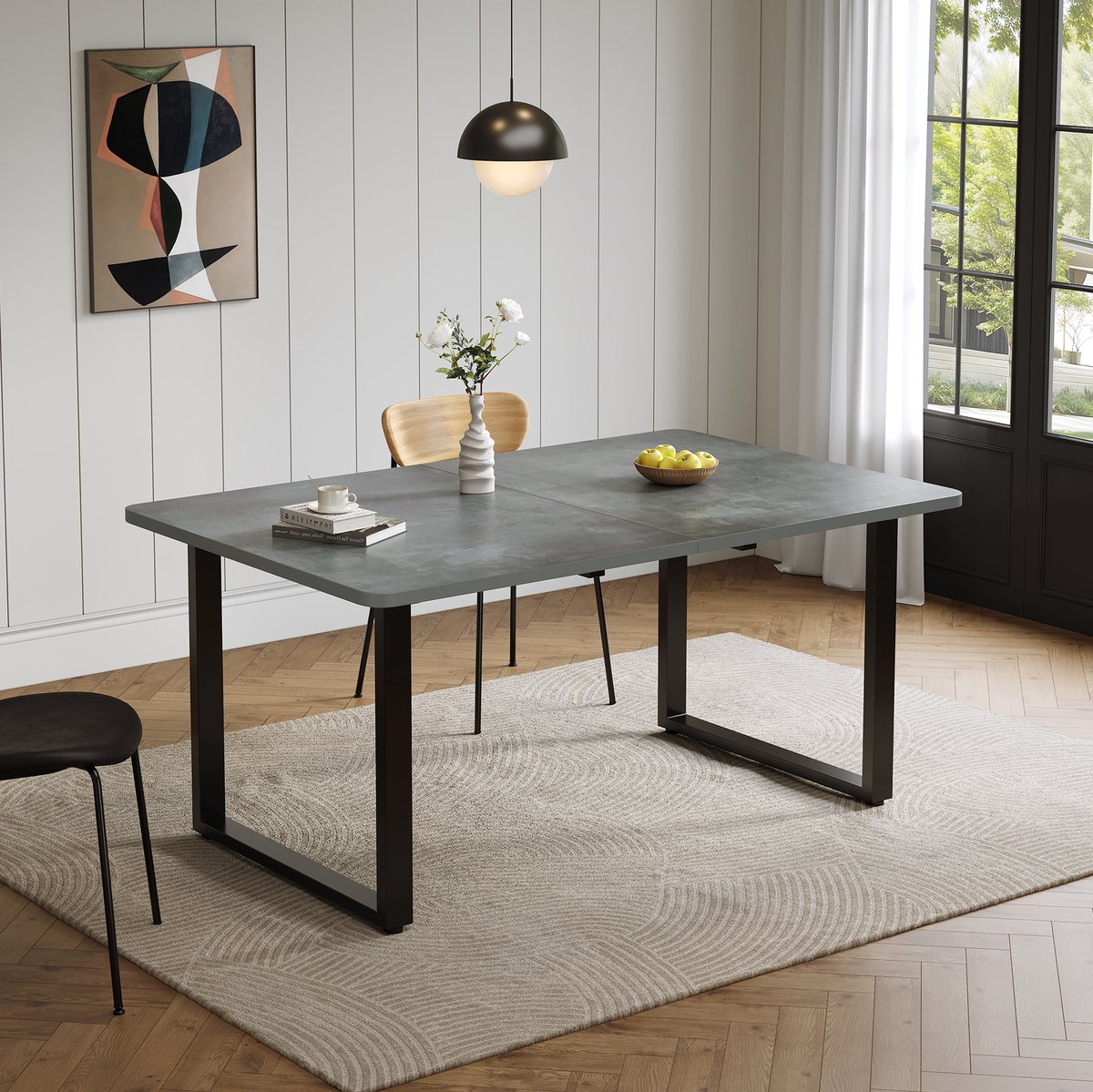 Wishdor Uitschuifbare eettafel - Rechthoekig - MDF en metaal - Modern - Grijs - 220 x 80 x 75 cm