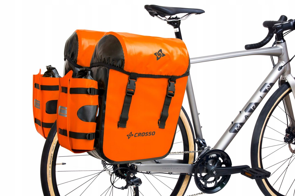 Crosso Dry X66 Fietstassen Set - Oranje, 66L, Waterdicht, Railsysteem