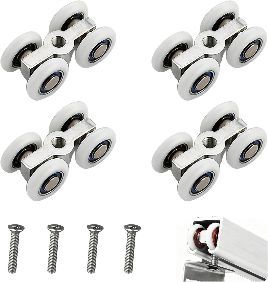 Set van 4 Stille Rolletjes voor Schuifdeuren - 20 mm Diameter Aluminium Deurwielen voor Douchedeuren, Kastdeuren en Ramen