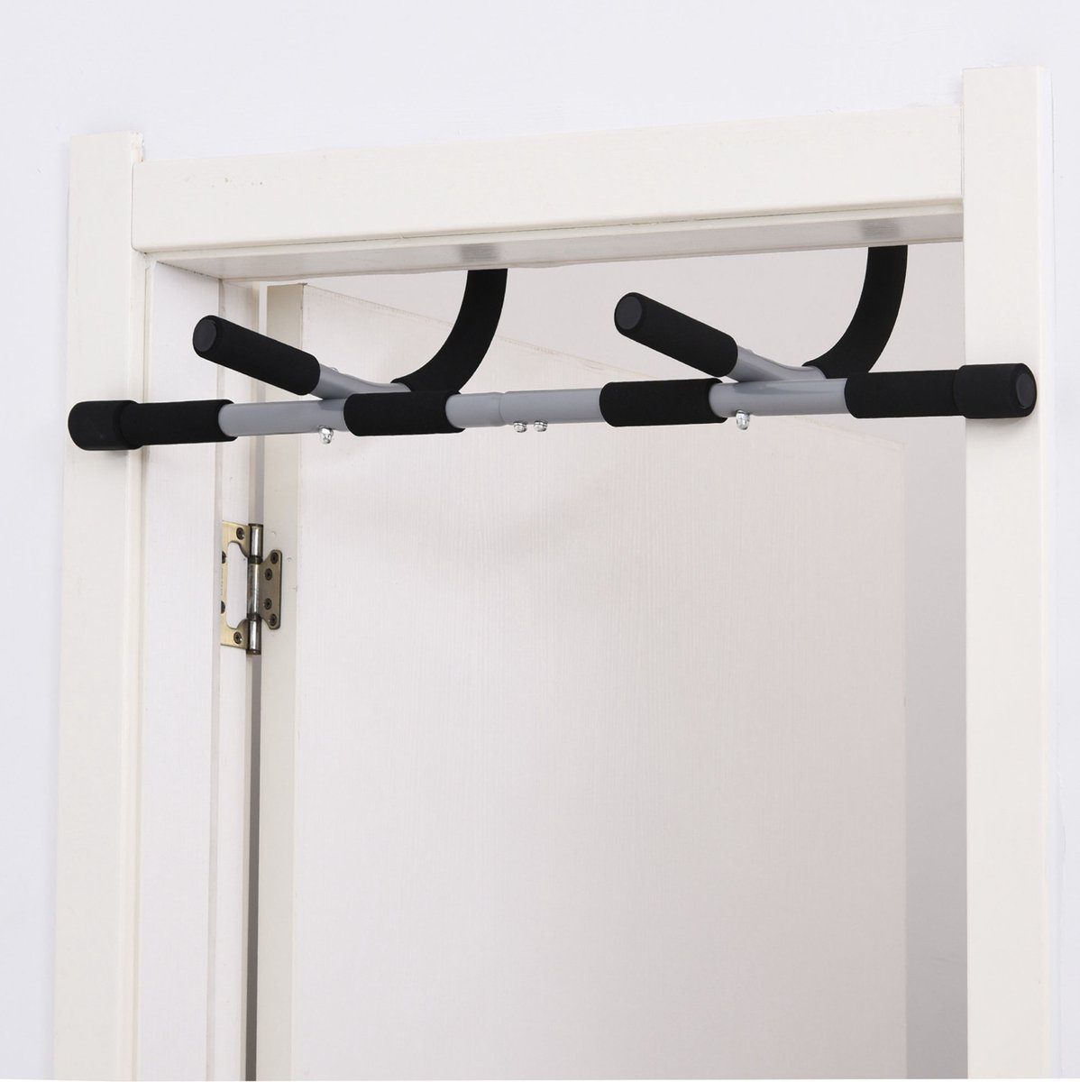 REDOM - Optrekstang - Verstelbaar multifunctioneel - Stalen constructie met schuimgrepen - Voor thuisfitness - Zwart Grijs - 92 x 40 x 17 cm