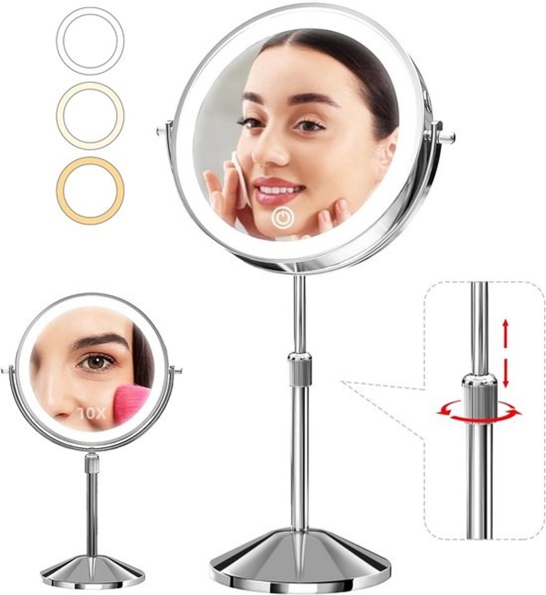 Verlichte make-upspiegel 7 inch met vergroting 10X - Draaibaar, oplaadbaar en verstelbaar