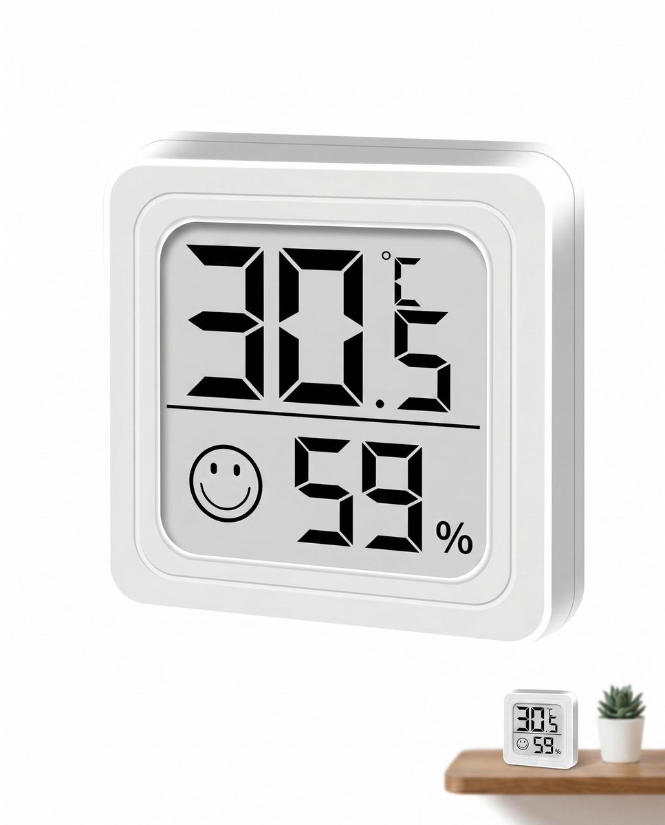BTACGWP Binnenthermometer, 1 stuk, wit, zeer nauwkeurige sensor en heldere en permanente weergave, gestabiliseerde - ShopVlot