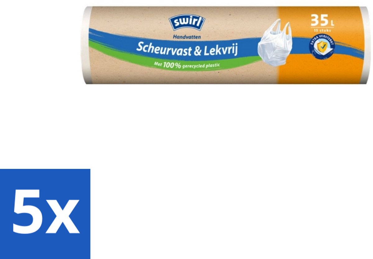 5 x Swirl – Vuilniszakken – 35 L – Handvatten – 15 zakken - Koffie - Koffiezetapparaat - Koffiezetapparaat