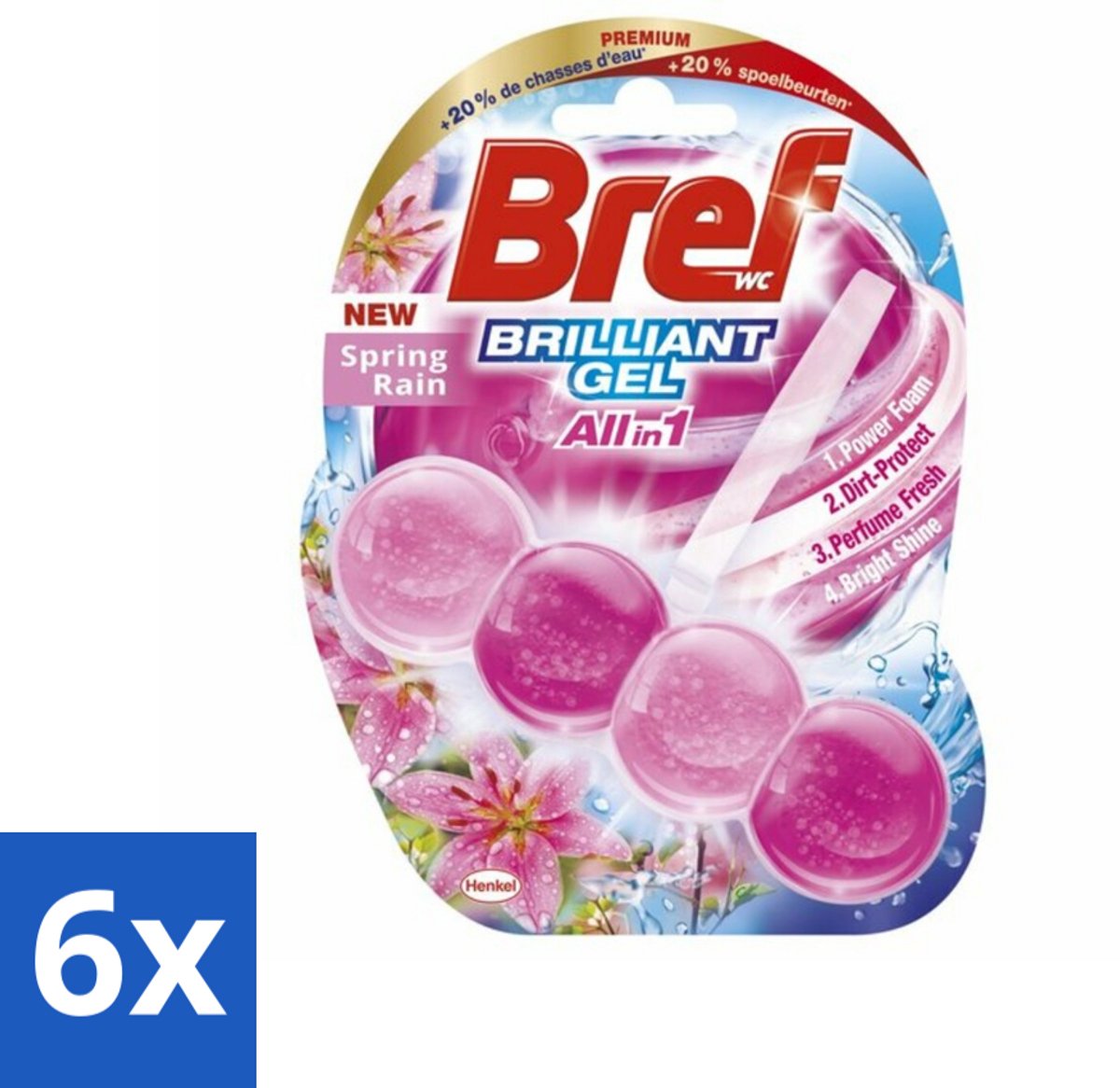 6 x Bref - Toiletblok - Brilliant Gel - Spring Rain - 42g - Toilet Reinigen - Toilet Fris - Toilet Glans - Toilet Hygiëne - Toilet Schoon