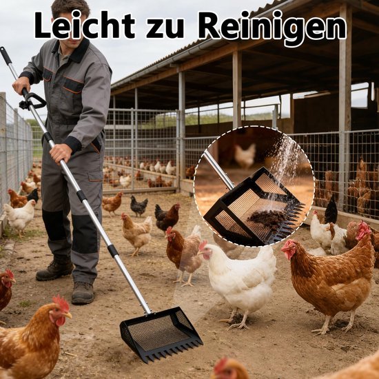 Verstelbare Hark voor Kippenhokken, 160cm Lange Schep met Rubber Handvat voor Zand en Dierlijke Mest, Ideaal voor Kippenhokken en Kattenbakken — afbeelding 4
