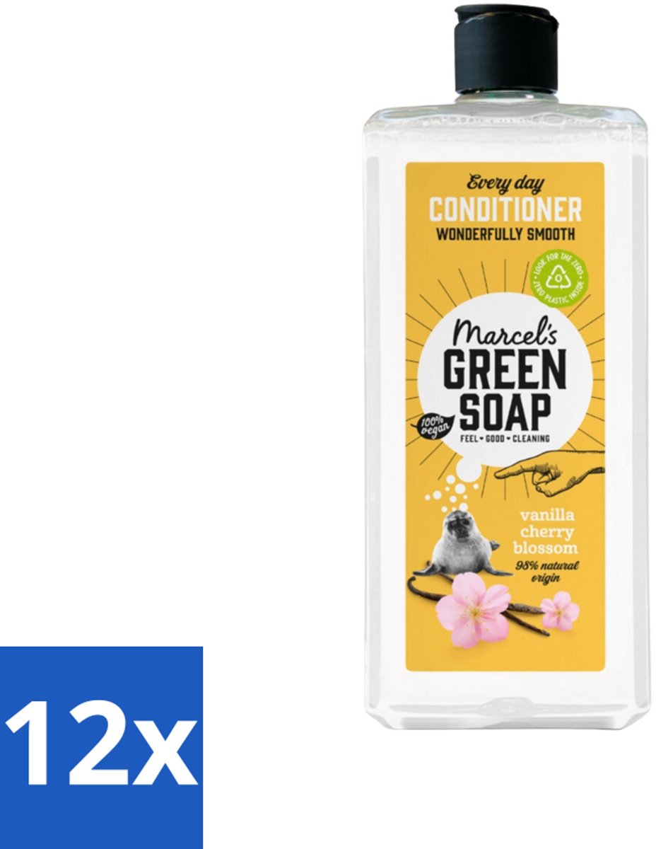 12 x Marcel’s Green Soap – Conditioner – Vanilla & Cherry Blossom – 300 ml - Haarverzorging - Natuurlijke Conditioner - Sheabutter - Vanille - Kersenbloesem
