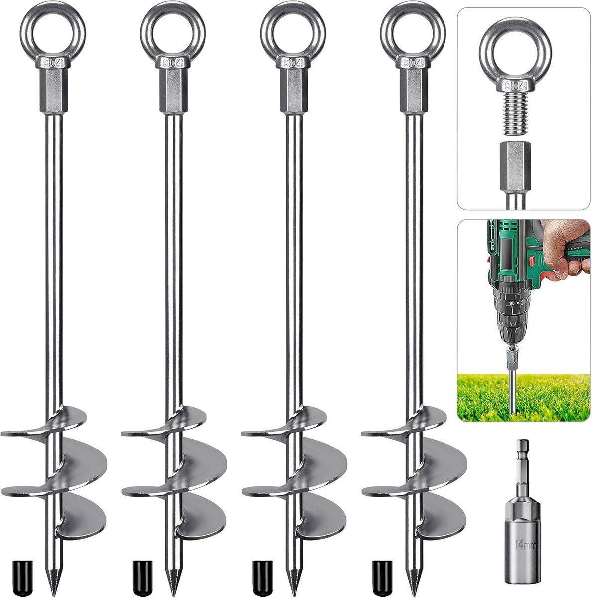 Insaga Tent Peg, 45 cm Heavy Duty Grondanker Grote Metalen Aarde Staak Spiraal Blade Schroef in Trampolines Spike voor - ShopVlot