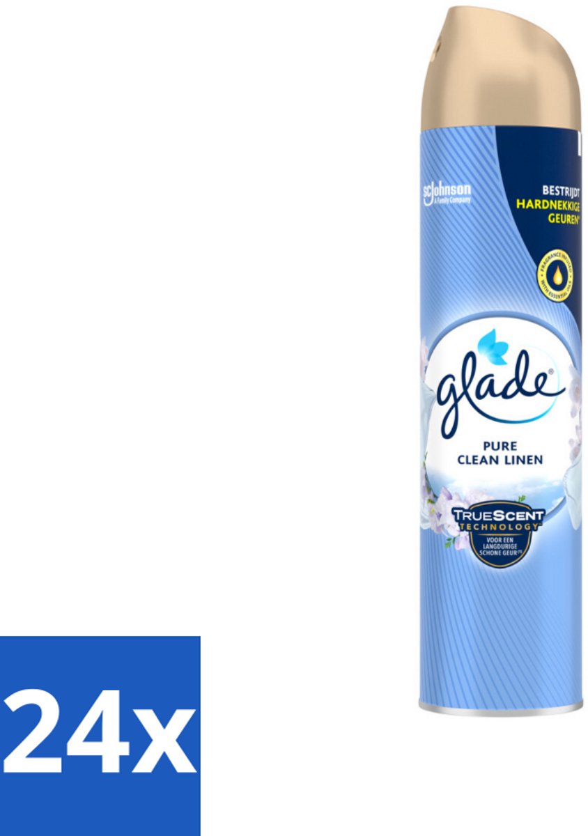 24 x Glade – Luchtverfrisser Spray – Pure Clean Linen – 300 ml - Luchtverfrisser Linnen Geur - Frisse Luchtverfrisser Spray - Luchtverfrisser Tegen Geurtjes - Luchtverfrisser Met Essentiële Oliën