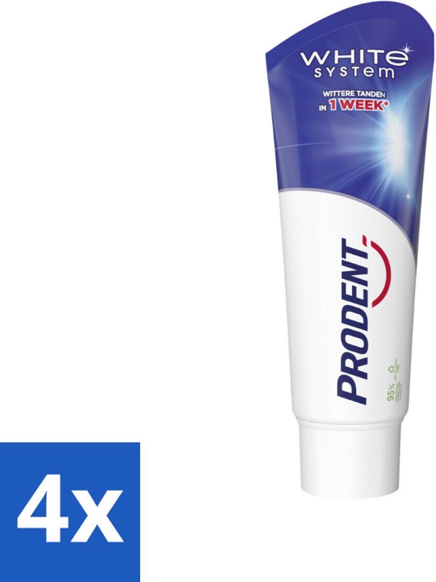 4 x Prodent – Tandpasta – White System – Natuurlijk Witmakend – 75 ml - Witte Tanden - Tandenpoets - Glazuur - Fluoride - Tandenborstel