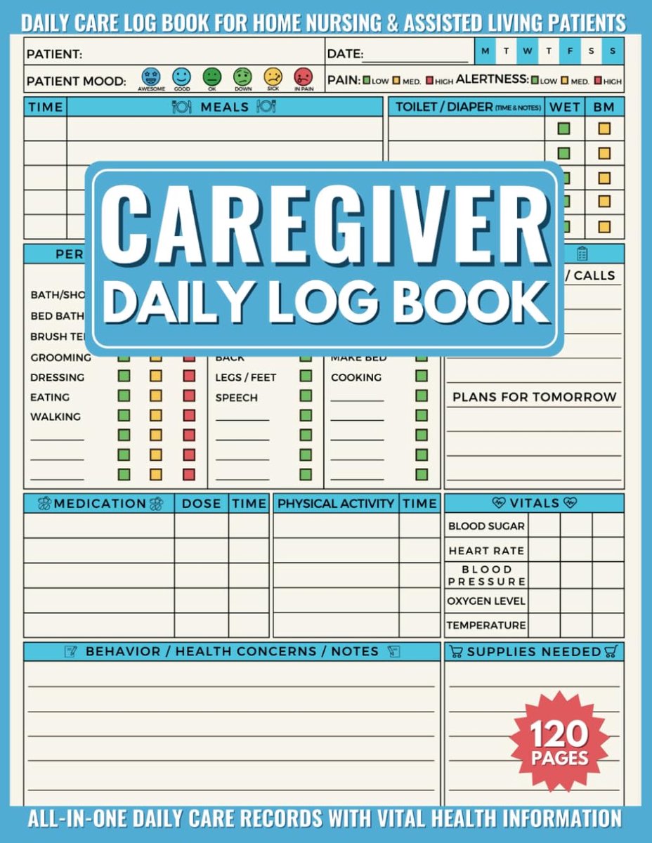 Caregiver Daily Log Book: Care Journal to Track the Medication, Meals, Vital Signs & much more for Elderly & Seniors - ShopVlot
