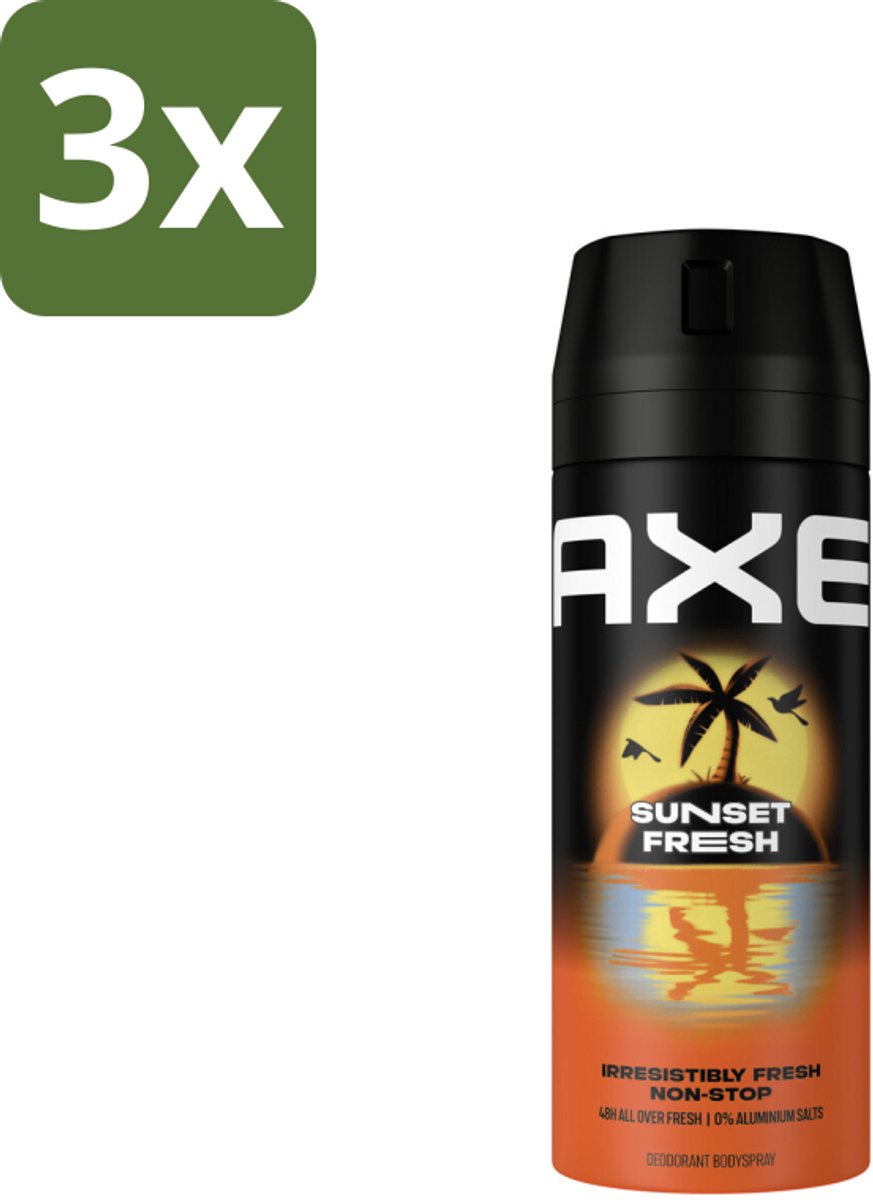 3 x Axe – Deodorant – Sunset Fresh – 150 ml - Axe Sunset Fresh Bodyspray - Frisse Bodyspray - Zink-zap Technologie - Anti-geur - Citrusgeur