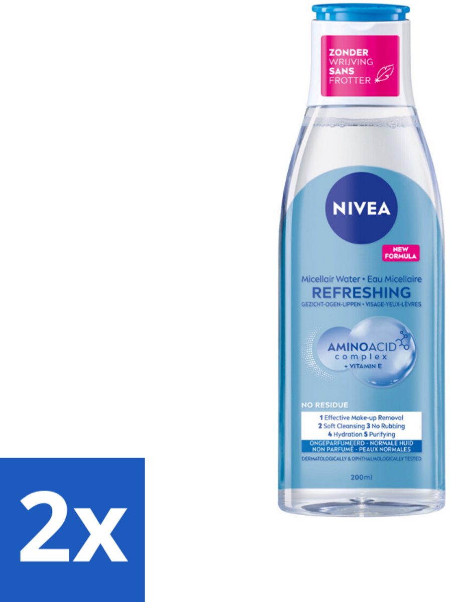 2 x NIVEA – Micellair Reinigingswater – Refreshing – 200 ml - Gezichtsreiniger - Micellair Water - Huid Reinigen - Make-up Verwijderen - Fris Resultaat