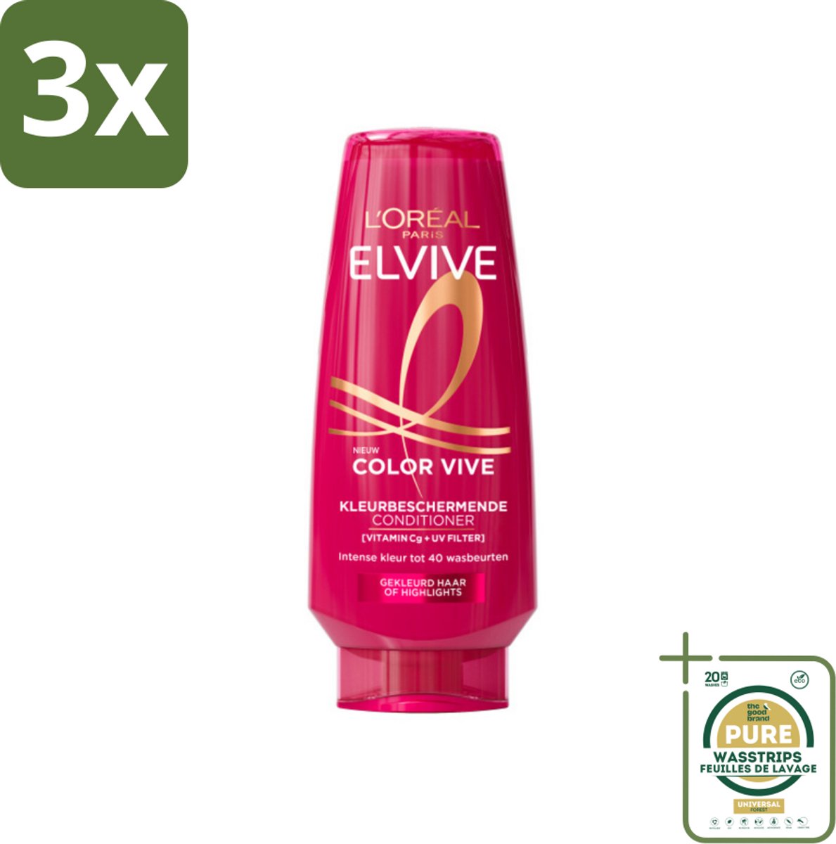 3 x L'Oréal Elvive Color Vive Conditioner 200 ml - Grootverpakking - Gekleurd Haar - Highlights - Bescherming Tegen Vervaging - Gespleten Haarpunten - Vitamine C