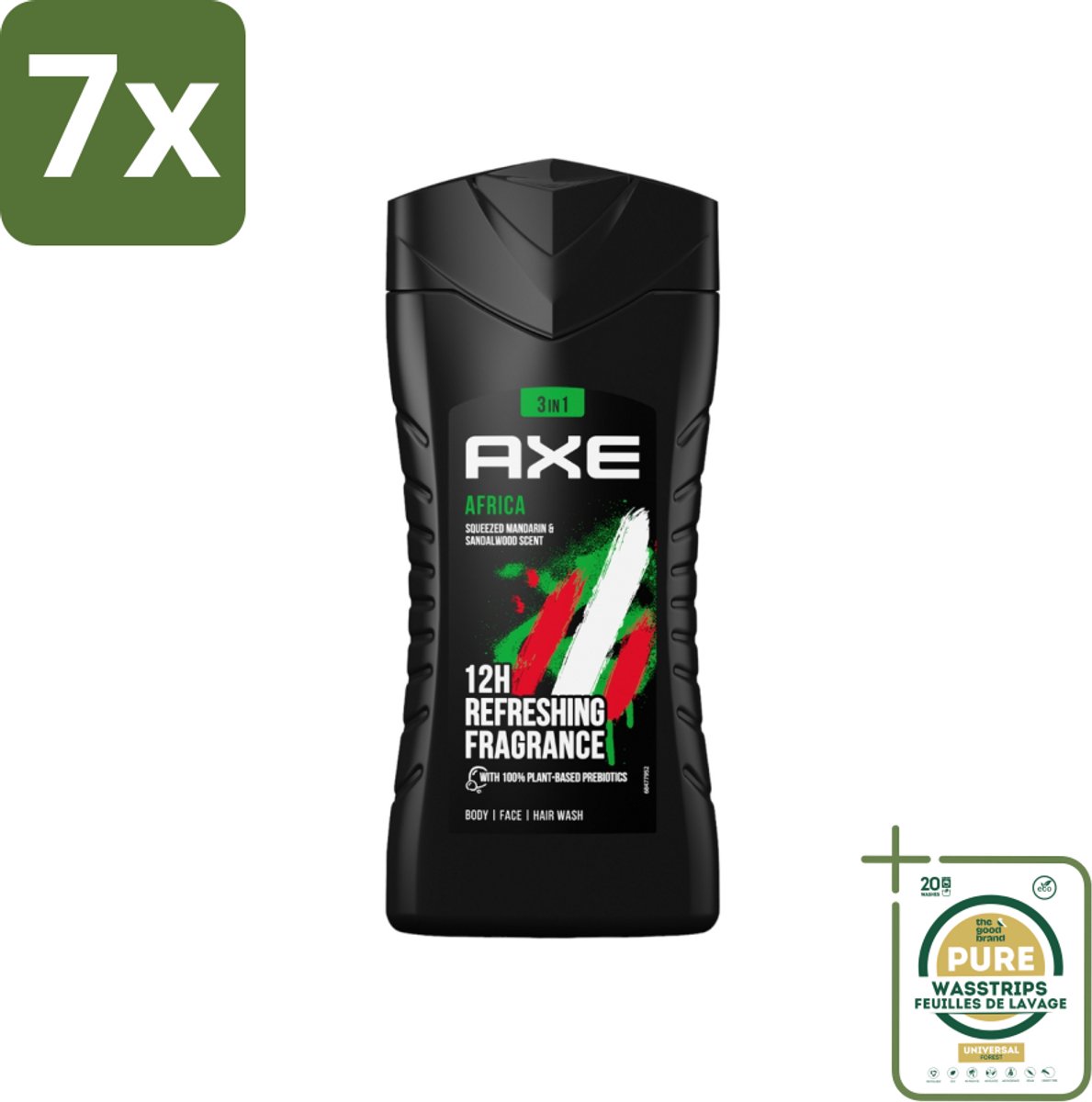 7 x Axe - 3-in-1 Douchegel - Africa - Squeezed Mandarin & Sandalwood - 100% Plantaardig - 250 ml - Grootverpakking - Axe Africa Douchegel - Douchegel - 3-in-1 Douchegel - 100% Plantaardig - Mandarin En Sandalwood