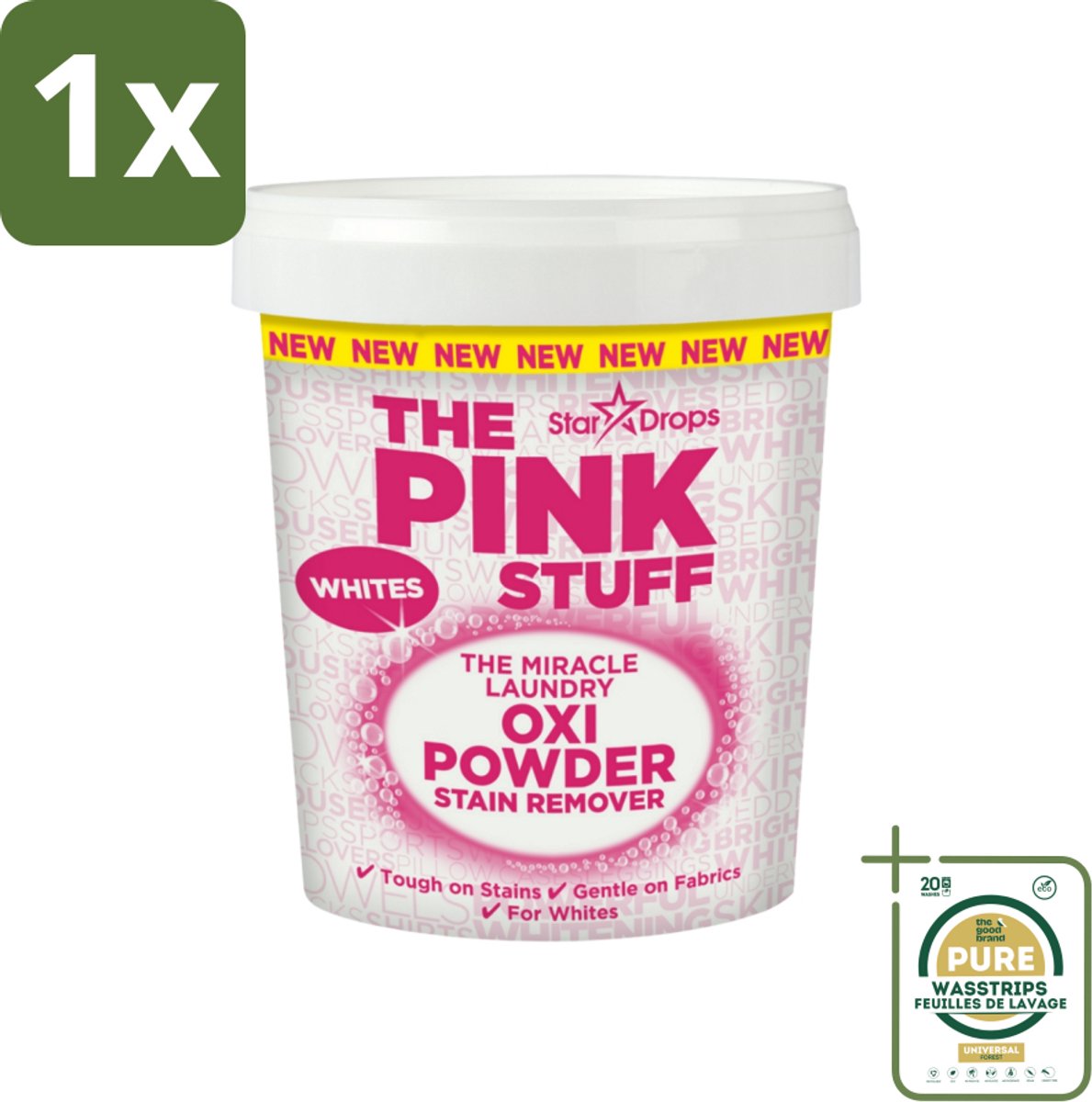 1 x The Pink Stuff - Vlekverwijderaar - Voor Witte Was - 1kg- Vlekverwijderaar - Witte Was - Vlekken Verwijderen - Voorwasmiddel - Wasmiddel