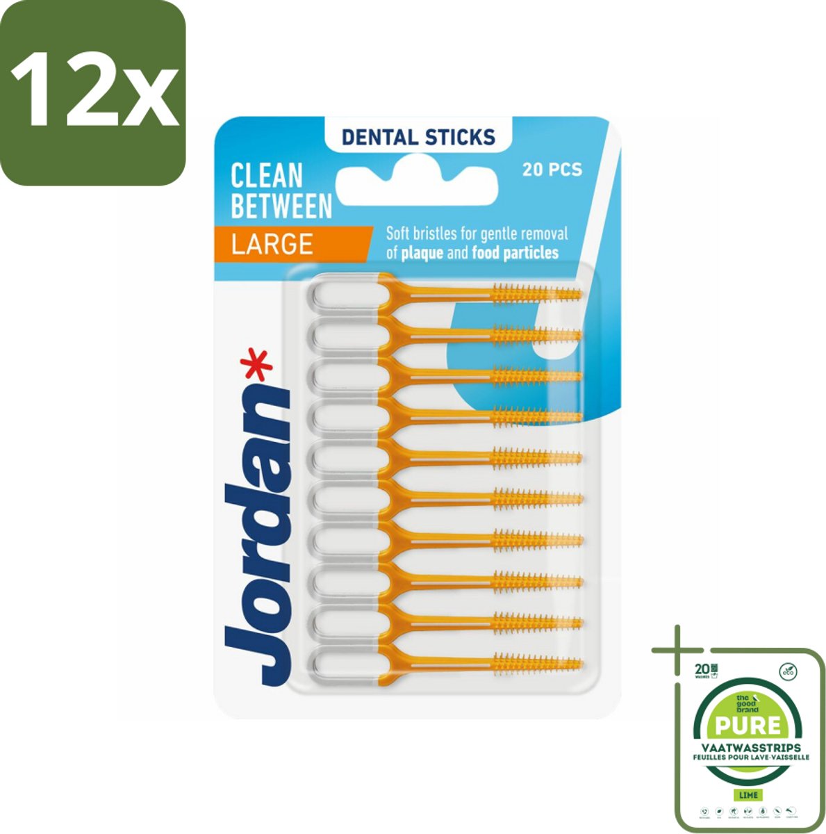 Jordan Sticks Clean Between Large 40 stuks per verpakking - Voordeelverpakking - 12 stuks - Tandplak verwijderen - Tandenstoker