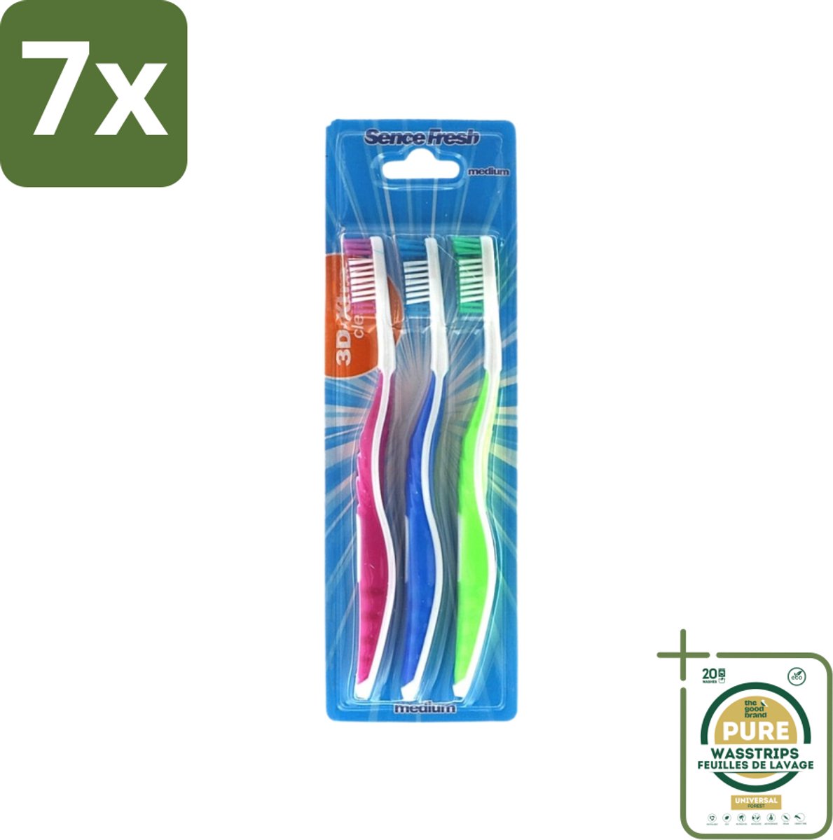 7 x Sence - Fresh 3D-Extra Clean - Tandenborstels - Medium - 3 Tandenborstels - Grootverpakking - Tandenborstel - Tandenborstels - Tandenborstel Set - 3D-ontwerp - Tandenborstel Medium
