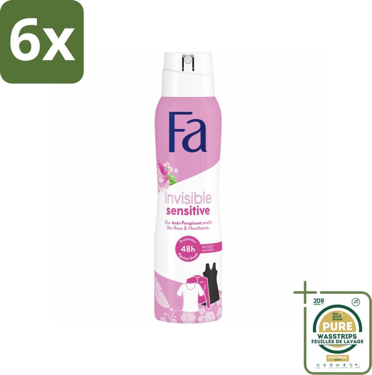 Fa Deodorant Spray Invisible Sensitive 150 ml - Voordeelverpakking - 6 stuks - Perspirant - Gevoelige huid