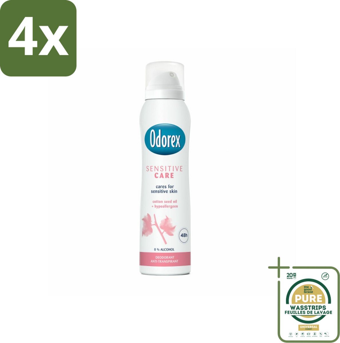 Odorex Deodorant Spray Sensitive Care 150 ml - Voordeelverpakking - 4 stuks - Verzorgende deodorant - Alcoholvrij