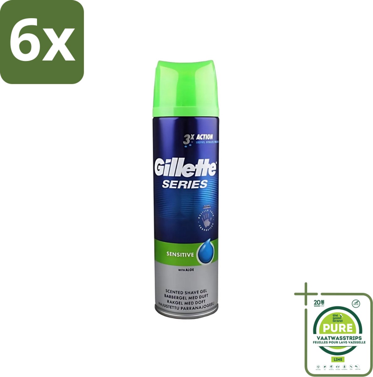 Gillette Series - Scheergel - Sensitive - Aloe Vera - Voor de gevoelige huid - 200 ml - Voordeelverpakking - 6 stuks - Gevoelige huid - Scheergel