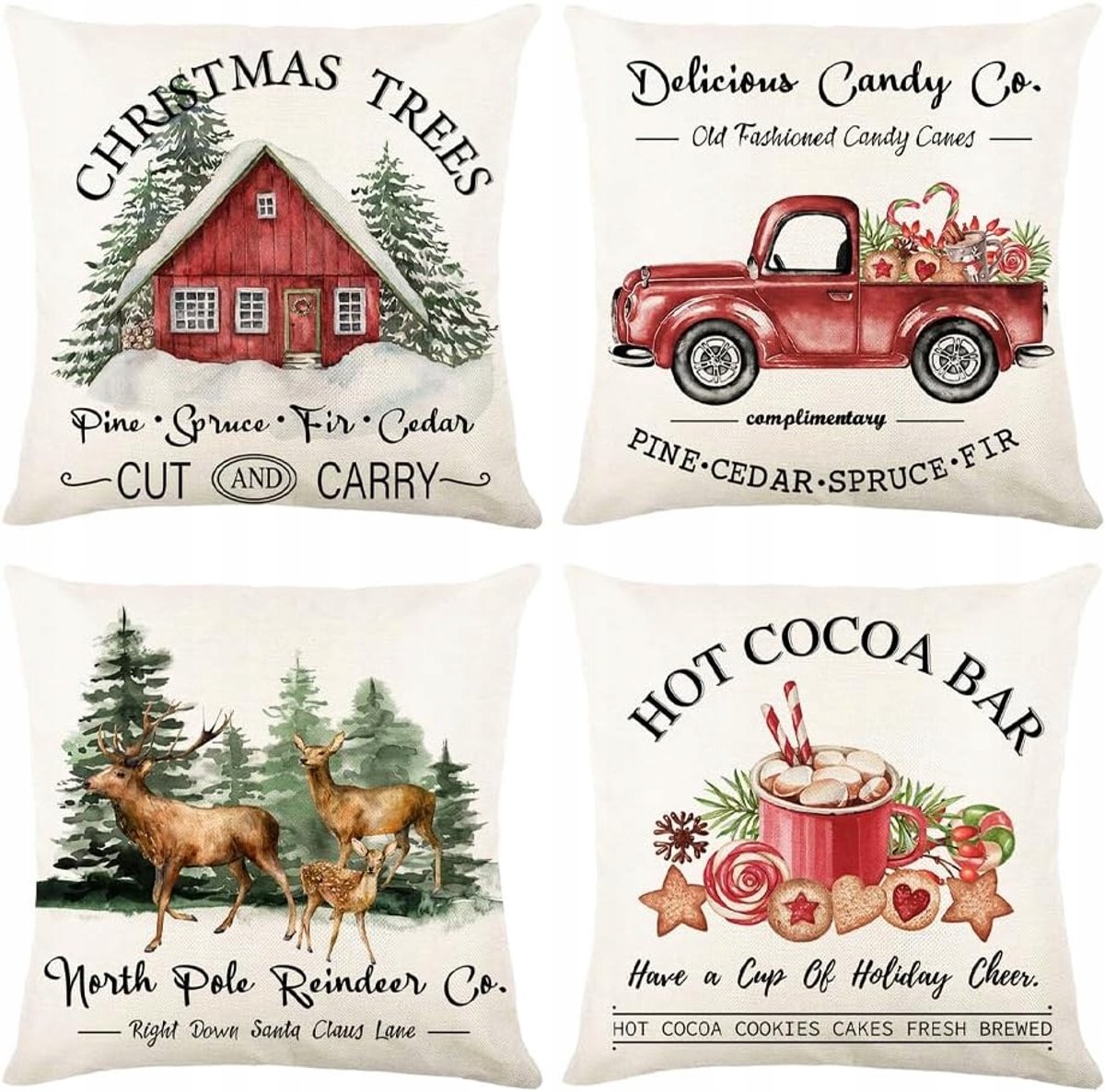 Kerst Kussenhoezen Set van 4, 45x45cm, Decoratief