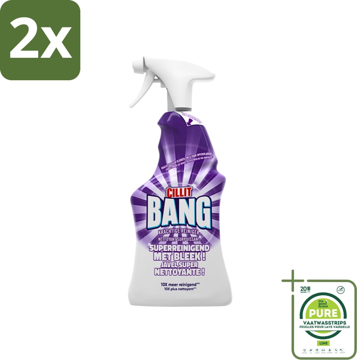 Cillit Bang - Bleek - Verwijdert Hardnekkig Vuil - Sterke Bleekwerking - 750 ml - Voordeelverpakking - 2 stuks - Superreinigend - Bleek