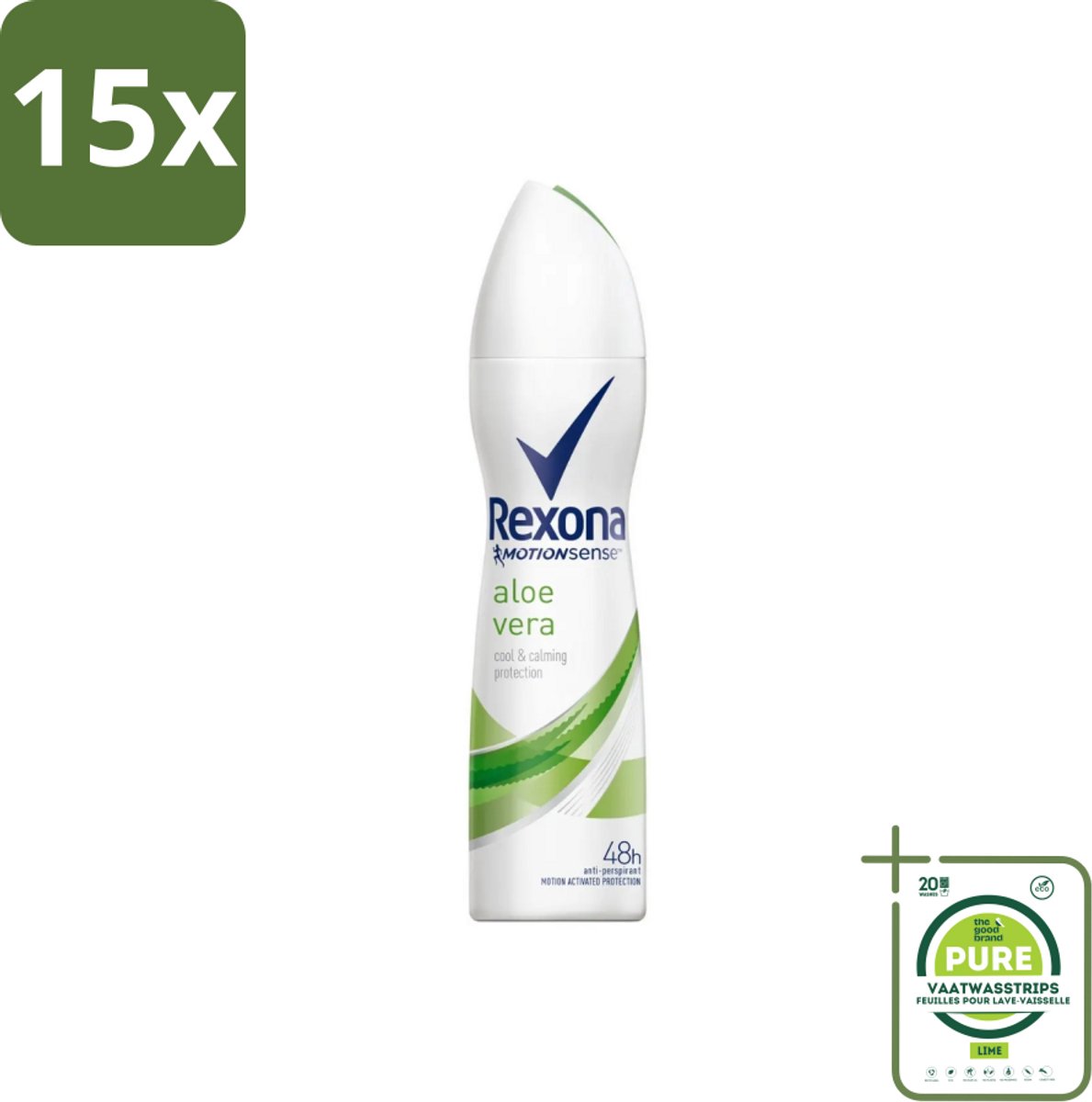 15 x Rexona - Fresh Aloe Vera - Deodorant Spray - 150 ml - Grootverpakking - Deodorant Spray - Aloë Vera - 48 Uur Bescherming - Zweet En Geur - Huid Verzorging