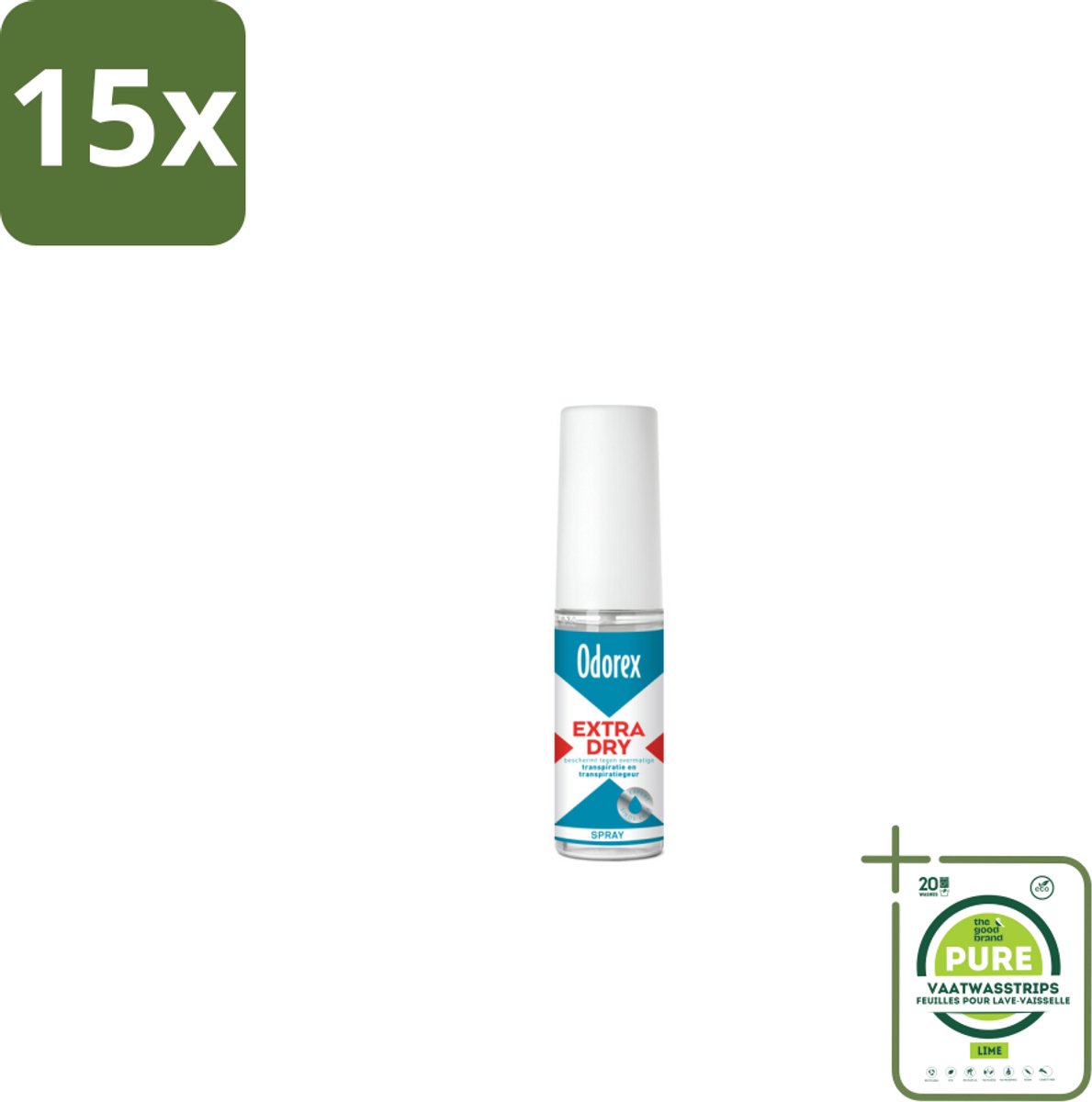15 x Odorex Extra Dry Pompspray 30 ml - Grootverpakking - Extra Droog - Overmatig Zweten - Intens Droog - Pompsysteem - Parfumvrij