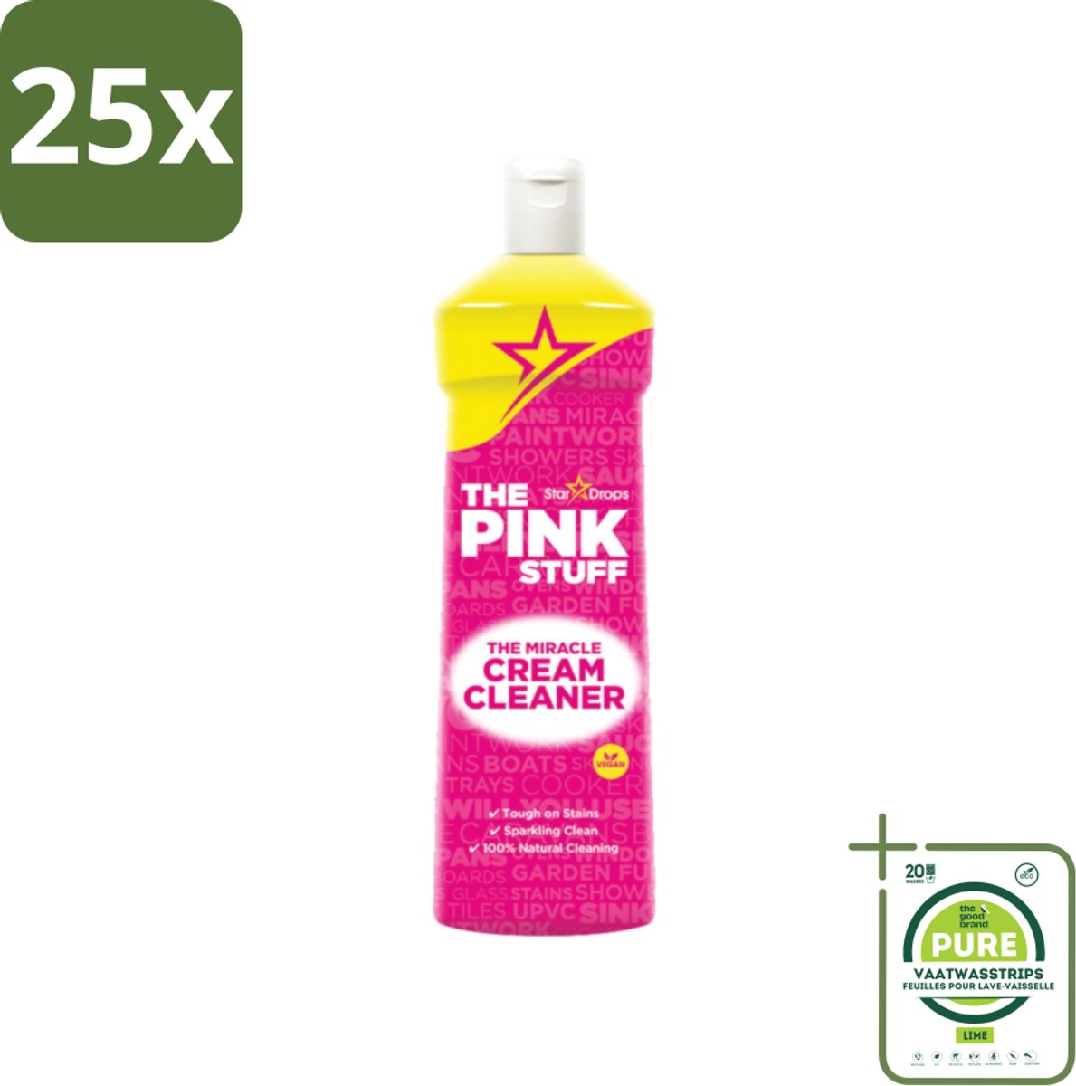 25 x The Pink Stuff - Miracle Cream Cleaner - Allesreiniger - Voor Keuken & Badkamer - 500ml - Grootverpakking - Schoonmaakcrème - Reinigingscrème - Keukenreiniger - Badkamerreiniger - Vetverwijderaar