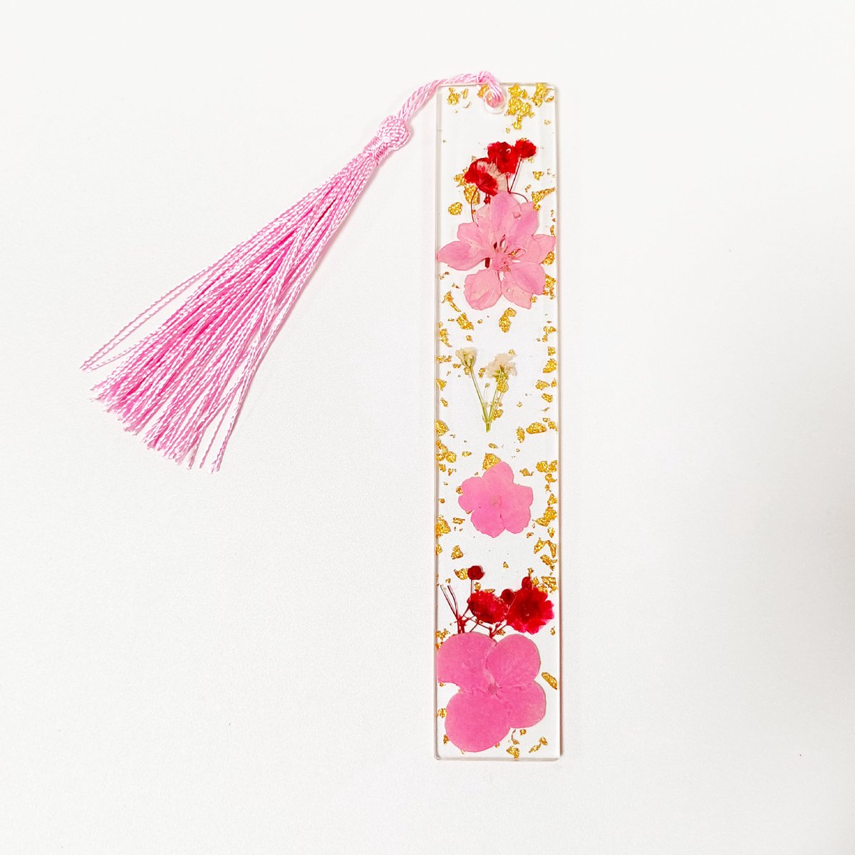 Set van 5 Transparante Acryl Boekenleggers met Echte Gedroogde Bloemen en Kwastje, 14 x 2,5 cm met 0,3 cm Dikte, Handgemaakte Duurzame Leestool voor Boekenliefhebbers, Studenten en Lezers -4