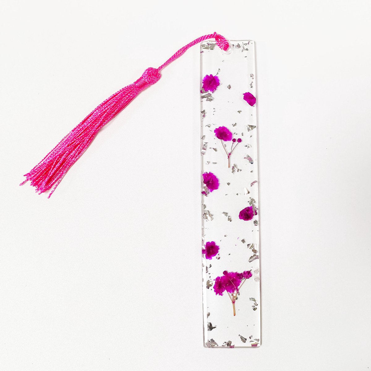 Set van 5 Transparante Acryl Boekenleggers met Echte Gedroogde Bloemen en Kwastje, 14 x 2,5 cm met 0,3 cm Dikte, Handgemaakte Duurzame Leestool voor Boekenliefhebbers, Studenten en Lezers -10