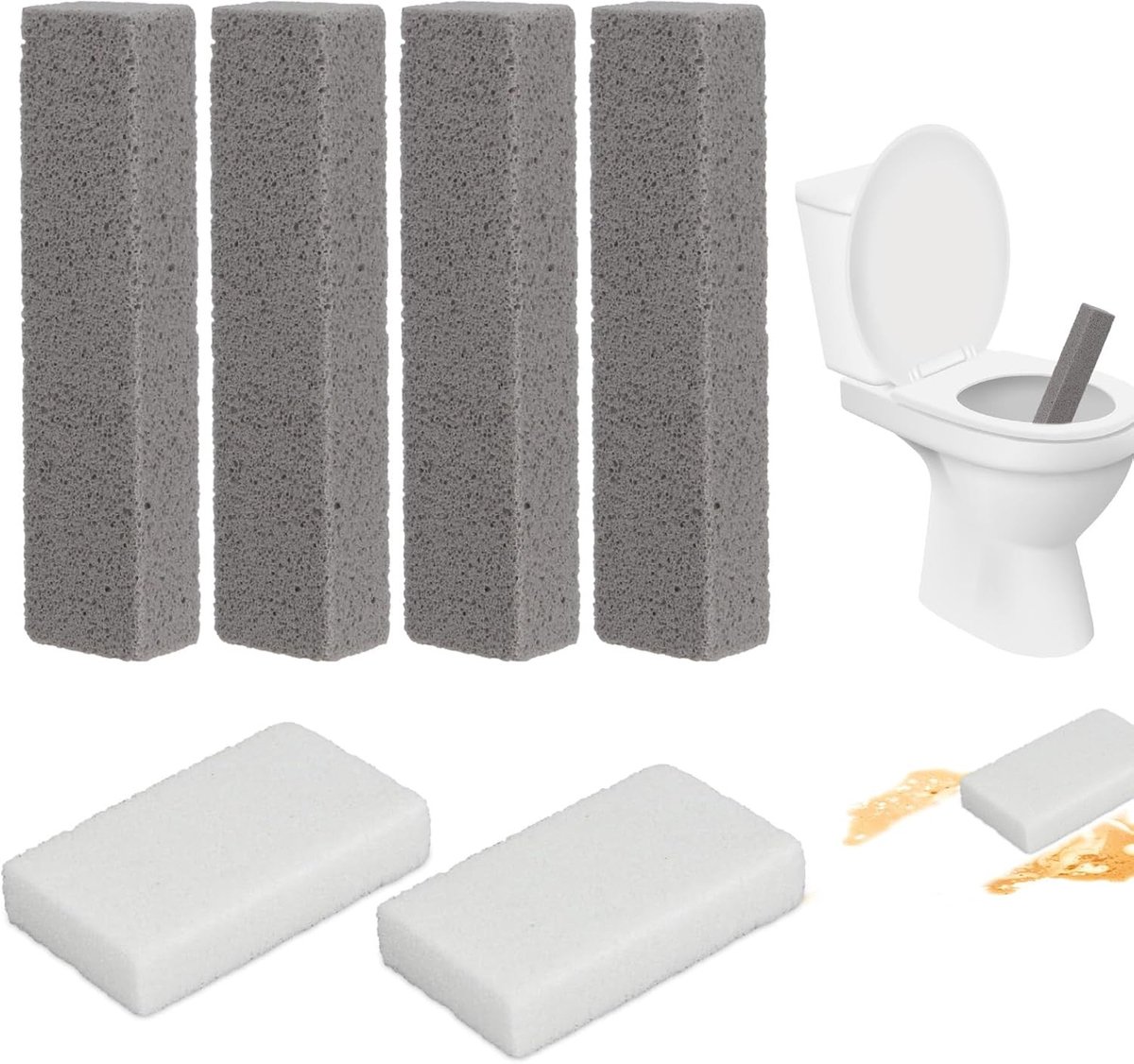 Effectieve 6-delige puimsteen set voor het reinigen van toiletten, hardnekkig vuil verwijderen, sanitair onderhoud