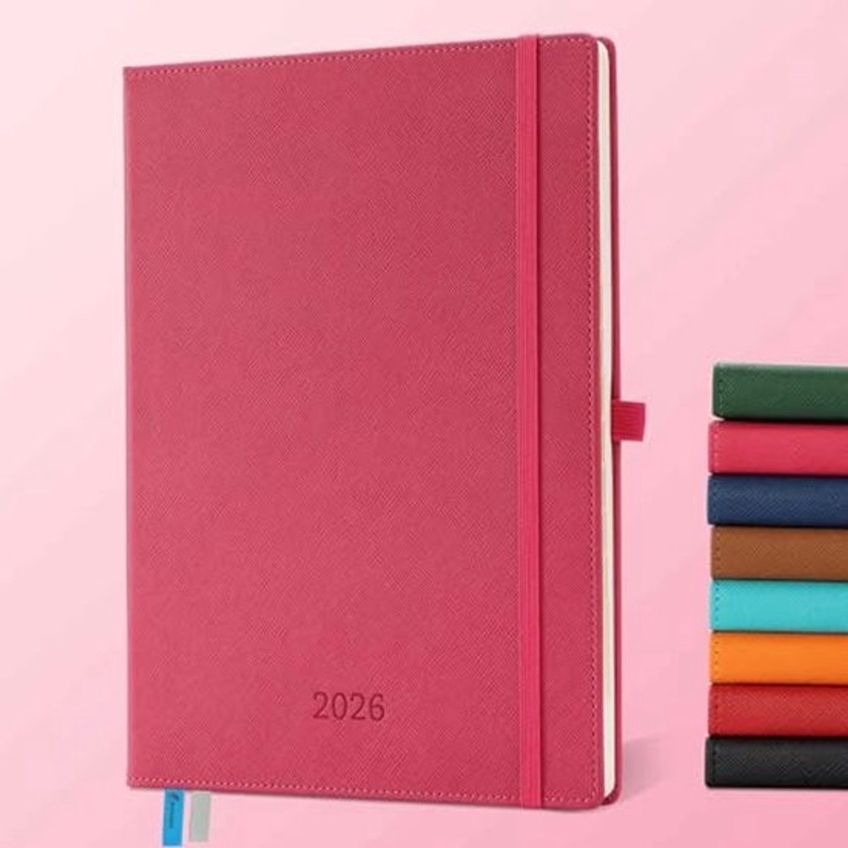 Agenda 2026 A4: Boek Agenda met Week- en Dag Planner, 12 Maanden, 100g/m² Papier, PU Leren Kaft Roze