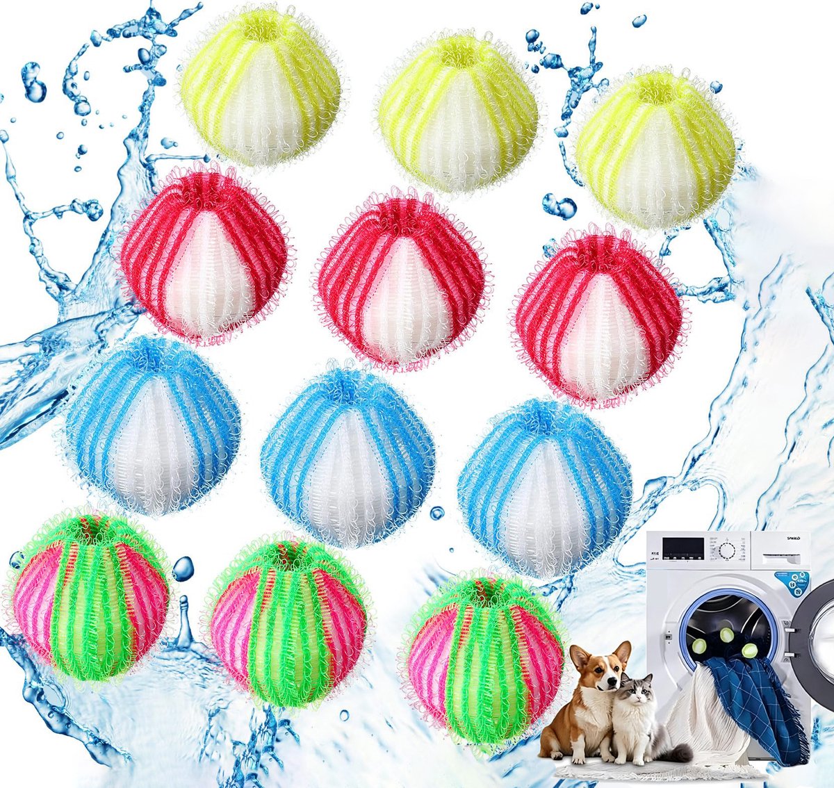 Namajunas - 12 Stusk Wasballen - Wasbollen Voor Wasmachine - Herbruikbaar - Haarvanger Wasbollen - Anti Haar Droogballen - Wasballen Voor Wasmachine Anti Haar - WasdrogerballenVerwijdert Haar & Pluizen in de Wasmachine