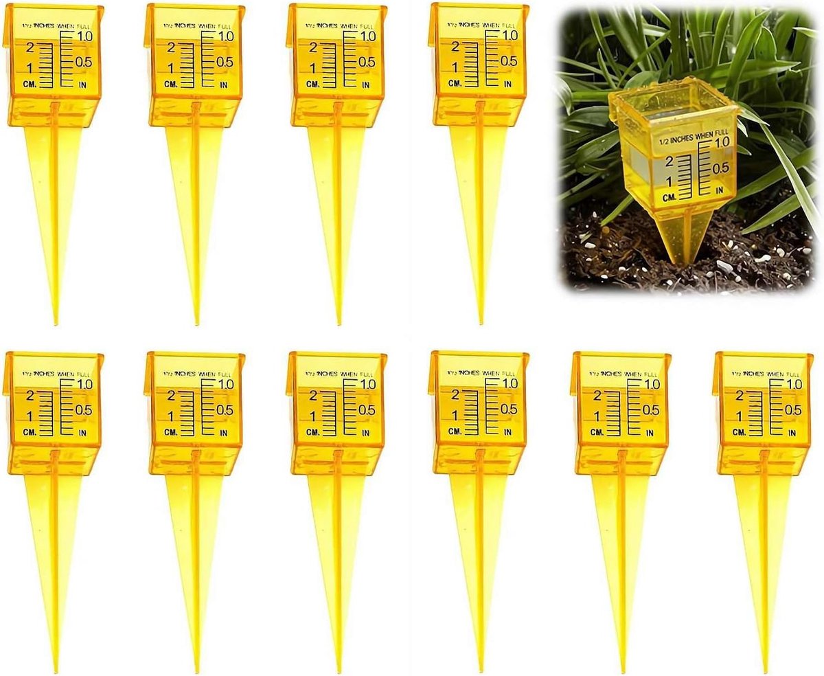 10 stuks-Regenmeter - 1,5 inch regenmeter - mini draagbare sproeierregenmeter - watermeetinstrument - geschikt voor tuinen, terrassen en gazons - geel - 13,5*4,8*4,5 cm