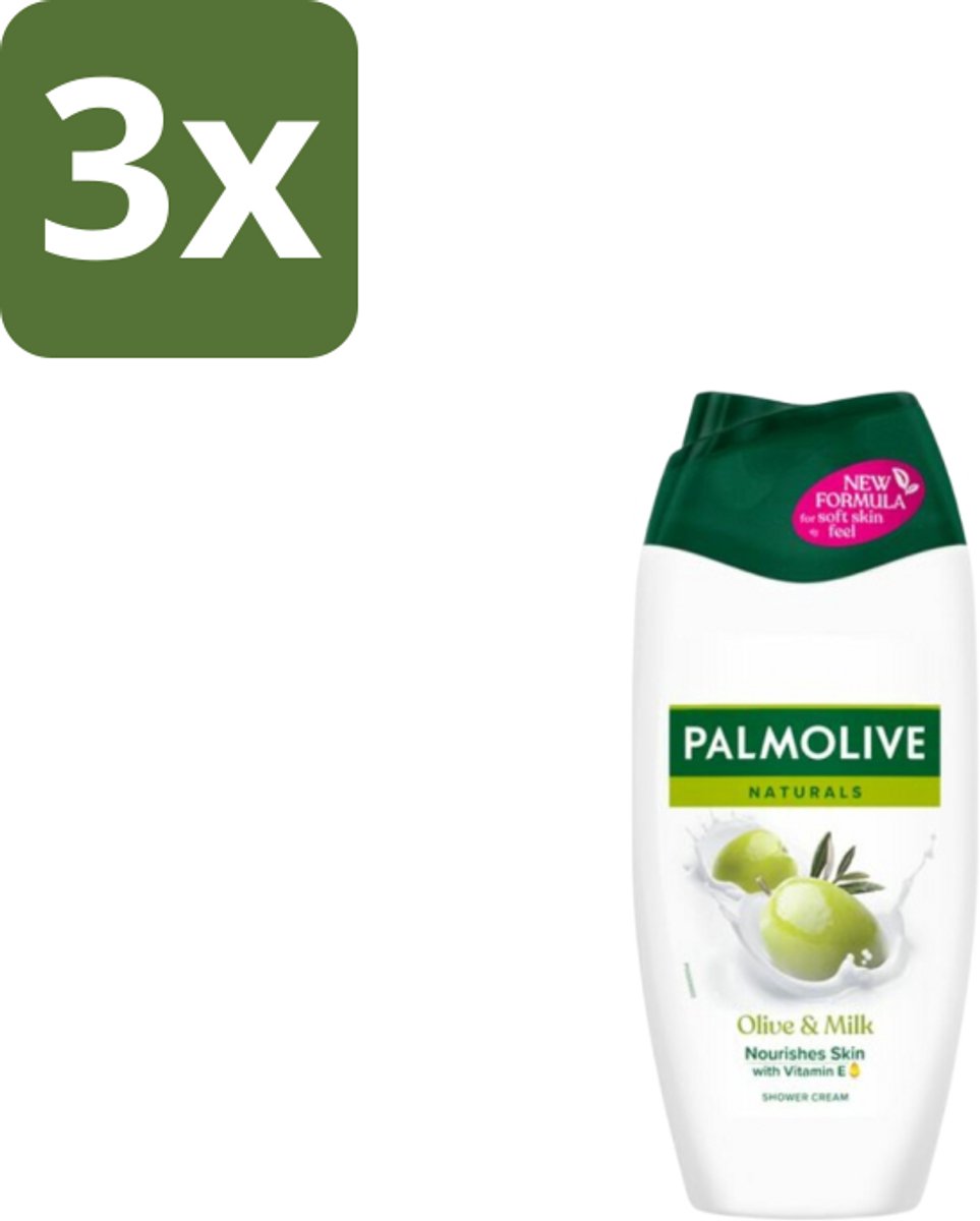 3 x Palmolive Douchecreme Naturals Olijf & Melk 250 ml - Douchecrème - Natuurlijke Verzorging - Olijf En Melk - Hydratatie - Droge Huid