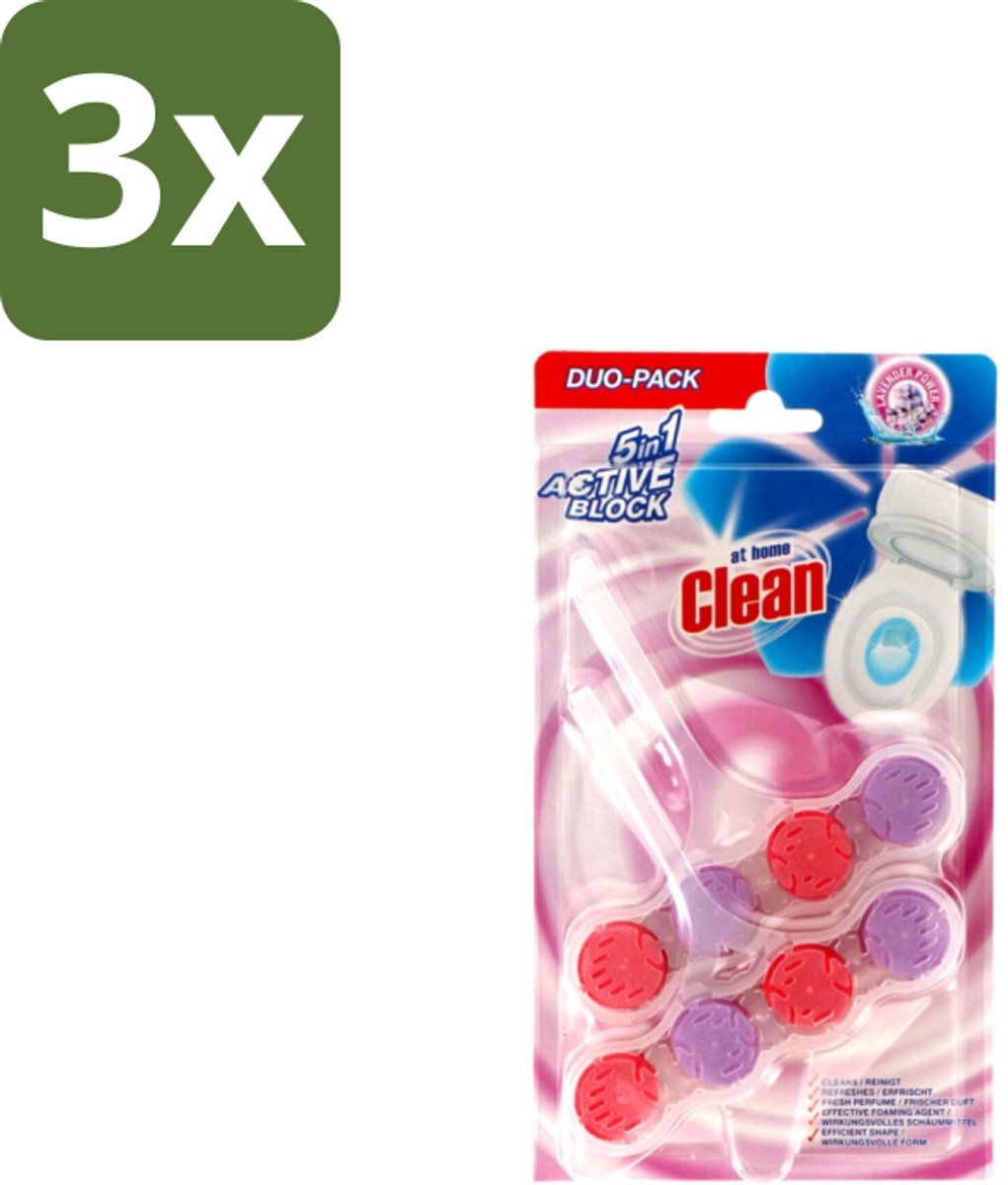 3 x At Home – Toiletblok – Lavendel – 2-delig - Toiletblok Lavendel - Reiniging Toilet - Schuimend Toilet - Kalkaanslag Toilet - Vuil Toilet