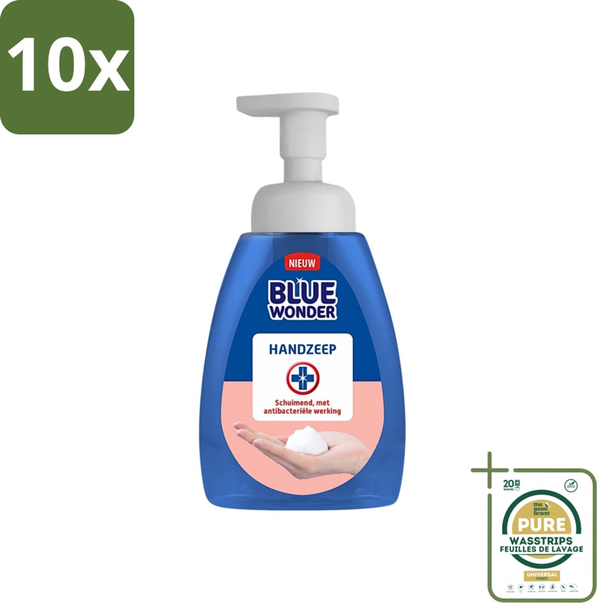 10 x Blue Wonder - Handzeep - Hygiënisch & Verzorgend - 225 ml - Grootverpakking - Hygiëne - Handzeep - Handreiniging - Antibacteriële Handzeep - Schuimende Mousse