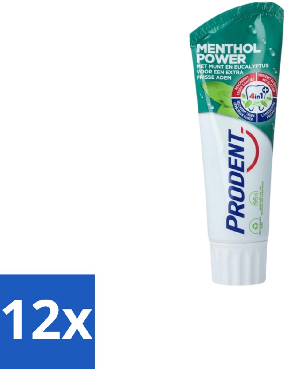12 x Prodent Tandpasta Menthol Power 75 ml - Tandpasta Menthol - Frisse Mond - Mondverzorging - Gaatjes Bescherming - Fluoride