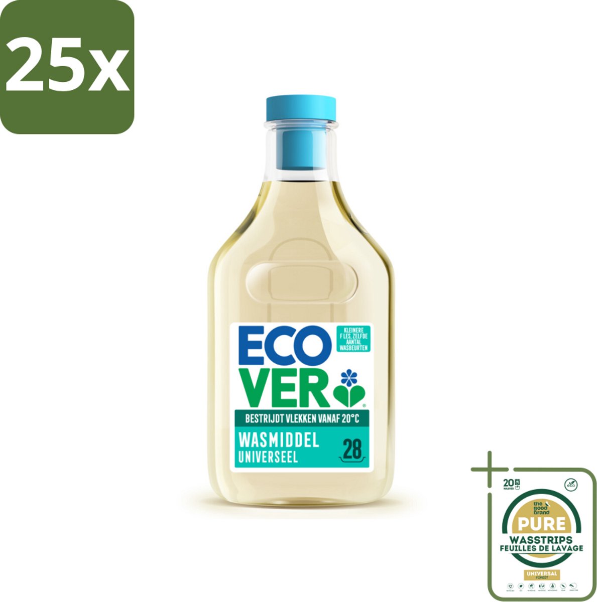 25 x Ecover Wasmiddel Universeel Kamperfolie & Jasmijn 28 Wasbeurten 1 liter - Grootverpakking - Ecover Universeel Wasmiddel - Koud Wassen - Plantaardig Wasmiddel - Milieuvriendelijk Wasmiddel - Vegan Wasmiddel