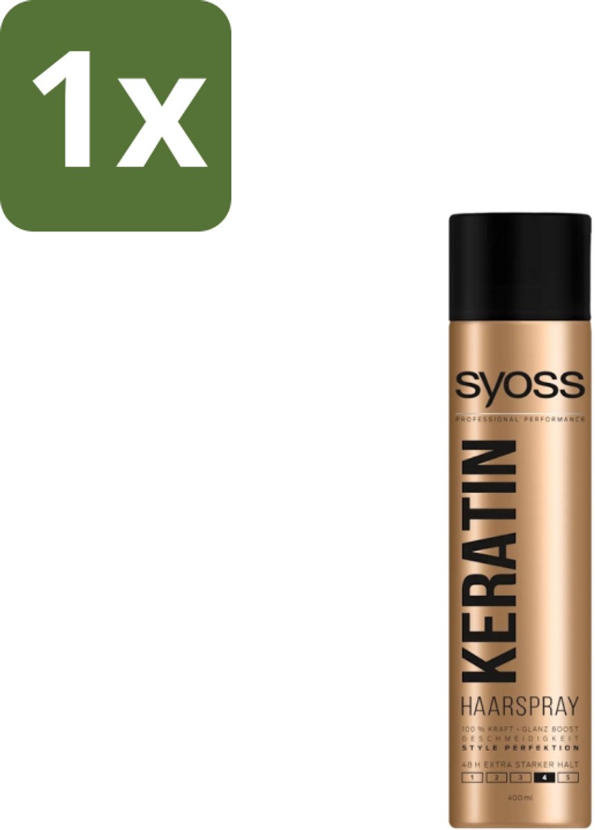 1 x Syoss – Haarspray – Keratin Hold 4 – 400 ml - Haarspray Keratine - Keratine Hold - Haarspray Level 4 - Haarspray Voor Langdurige Styling - Haarspray Met Keratine