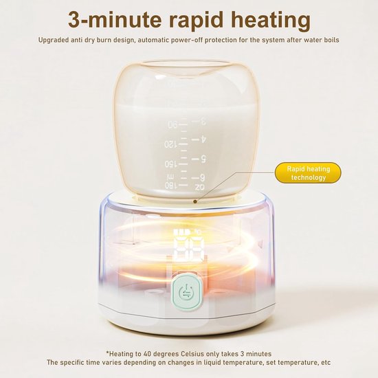 Draagbare Flessenwarmer - Digitale Melkwarmer - Babyvoeding Opwarmen - Snel en Draadloos - 4 Temperatuurstanden - Wit — afbeelding 2