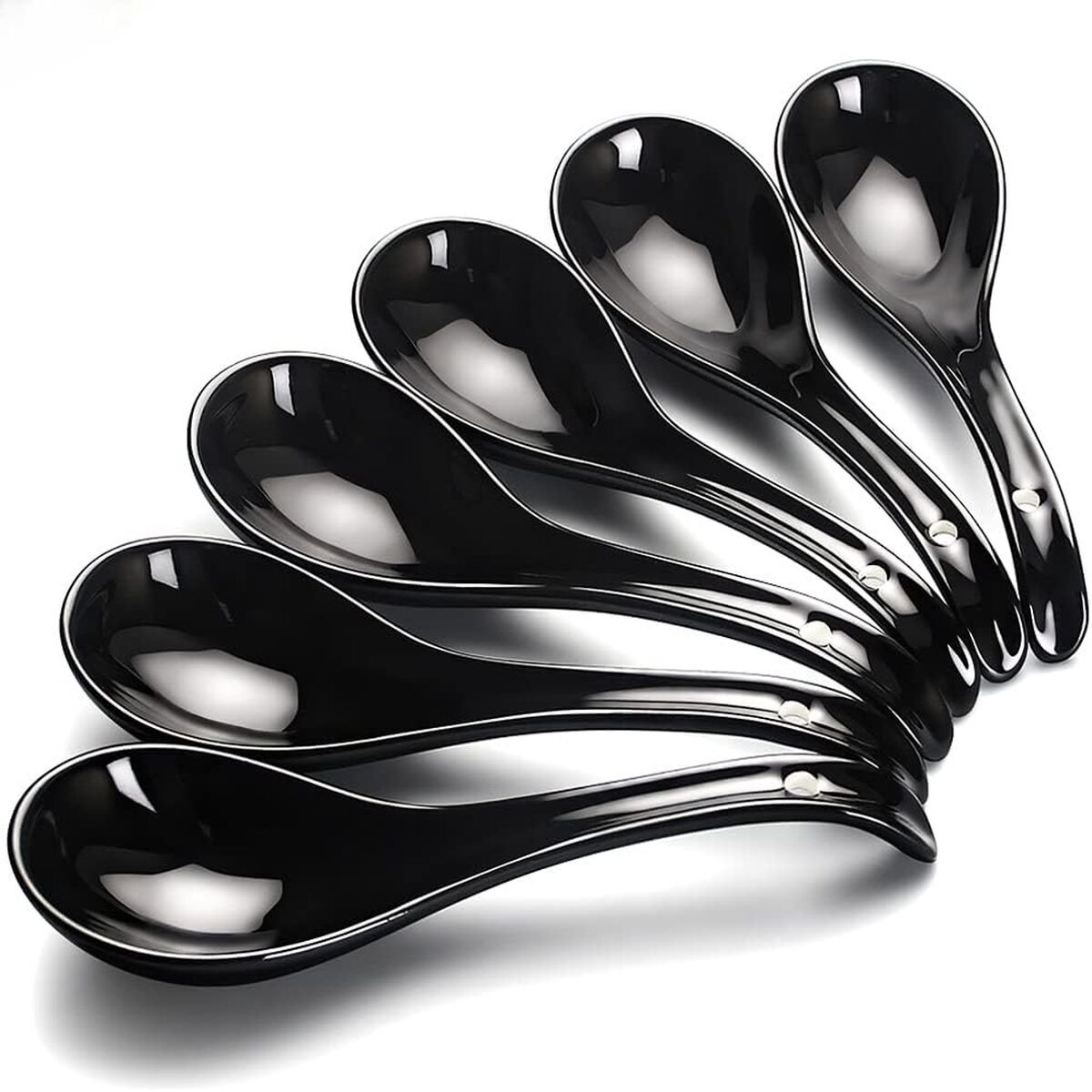 QTTVBTNA – 6-delige Keramische Soeplepel Set – Japanse Soeplepels voor Ramen, Pho, Miso, Noedels en Dumplings – Lepels voor Tafelservies – 17cm – Zwarte