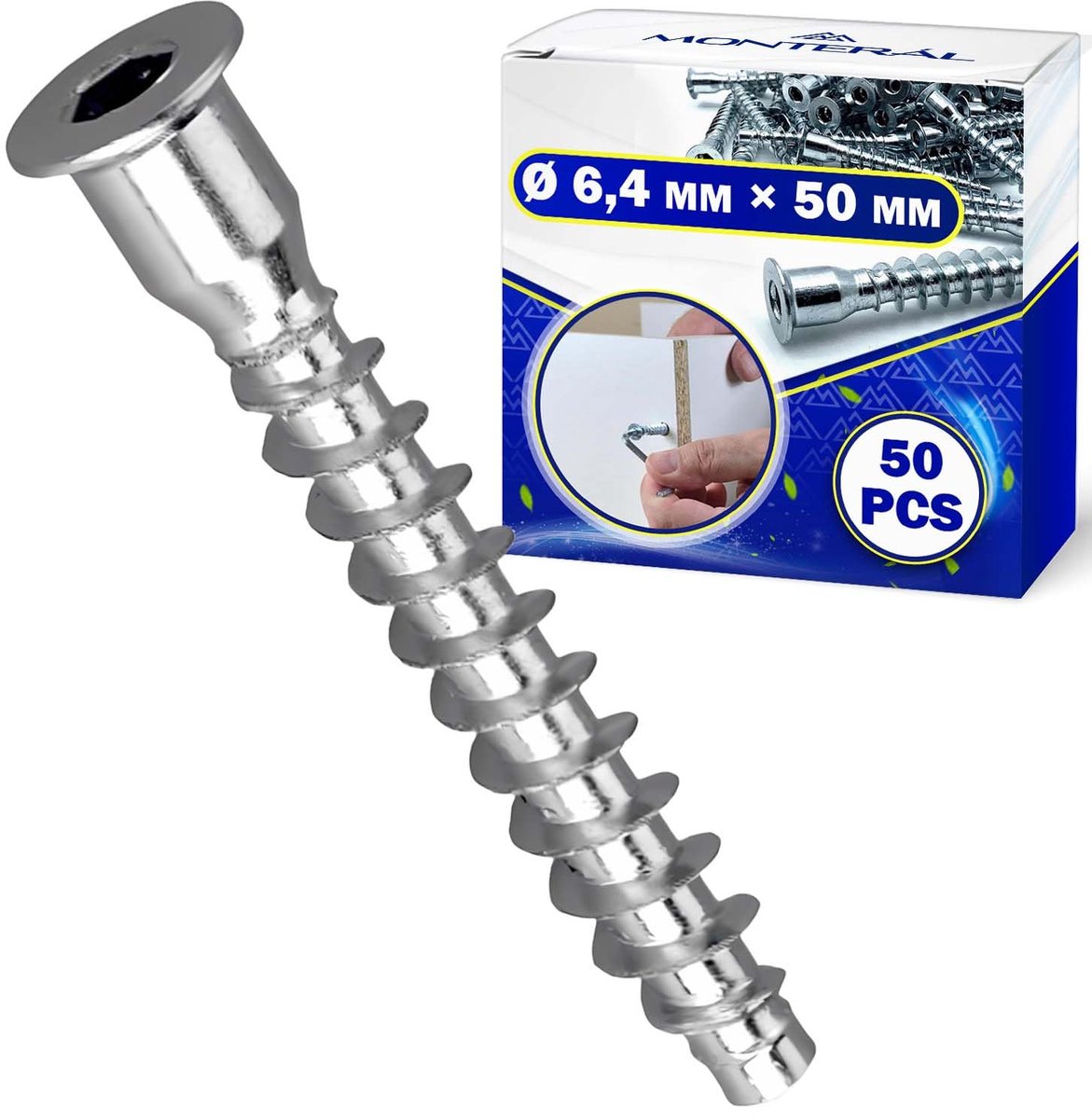 50 Pieces Furniture Connection Screw Ø 6,4 mm x 50 mm - Furniture Connection Screws - MONTERAL - ShopVlot