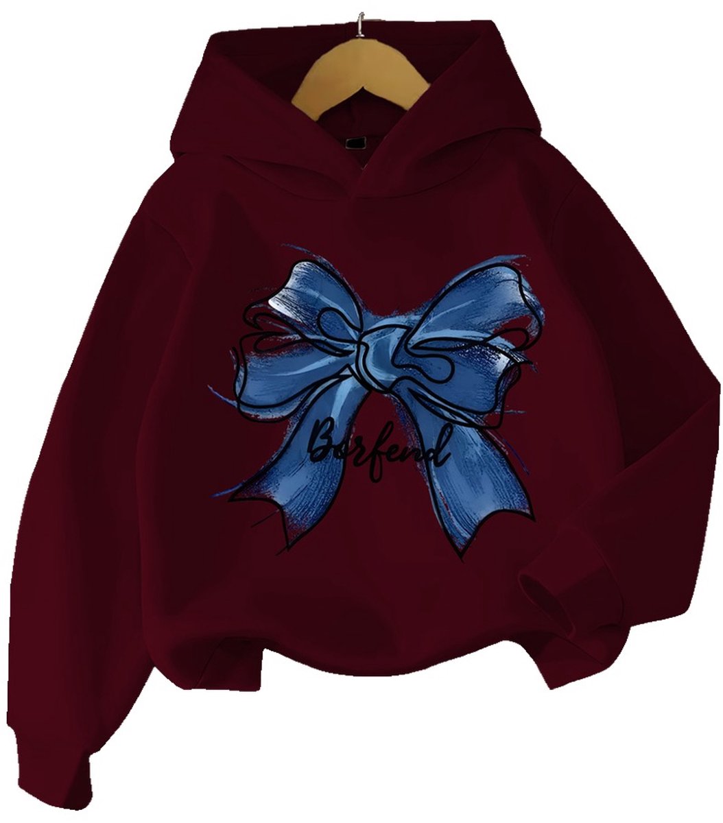 Currero Hoodie Meisjes Warme Hoodie Met Capuchon Comfortabele Sweater Meisje Casual Trui Pullover Meisjestrui Donkerrood 5-6 Jaar